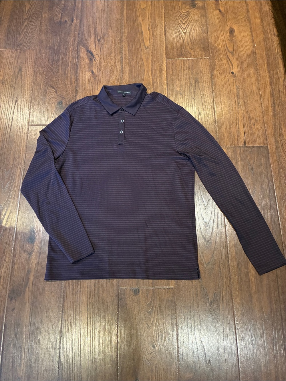Robert Barakett Men's Long Sleeve Polo - Navy with Subtle Black Stripe